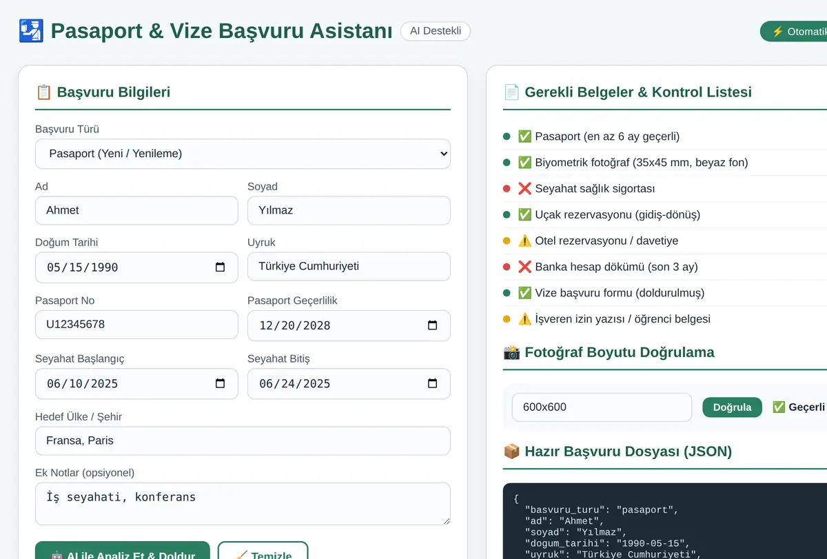 Pasaport & Vize Başvuru Asistanı - AI Destekli ekran görüntüsü