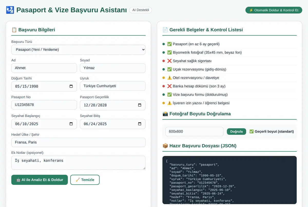 Pasaport & Vize Başvuru Asistanı - AI Destekli ekran görüntüsü 2