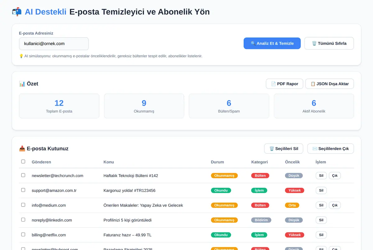 AI Destekli E-posta Temizleyici ve Abonelik Yön ekran görüntüsü 2