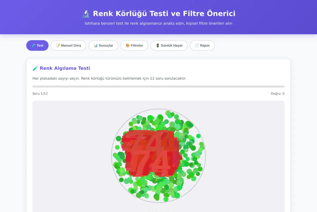 Renk Körlüğü Testi ve Filtre Önerici ekran görüntüsü 2