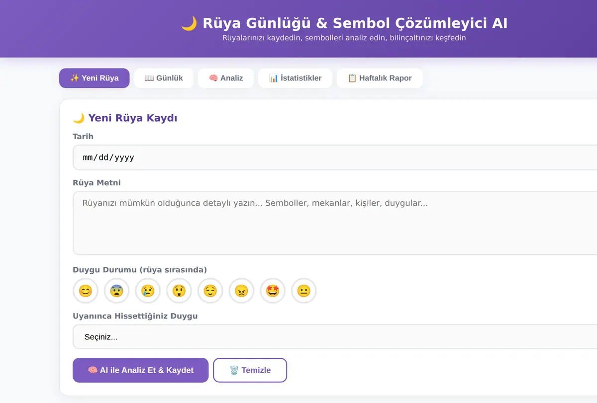 Rüya Günlüğü & Sembol Çözümleyici AI ekran görüntüsü