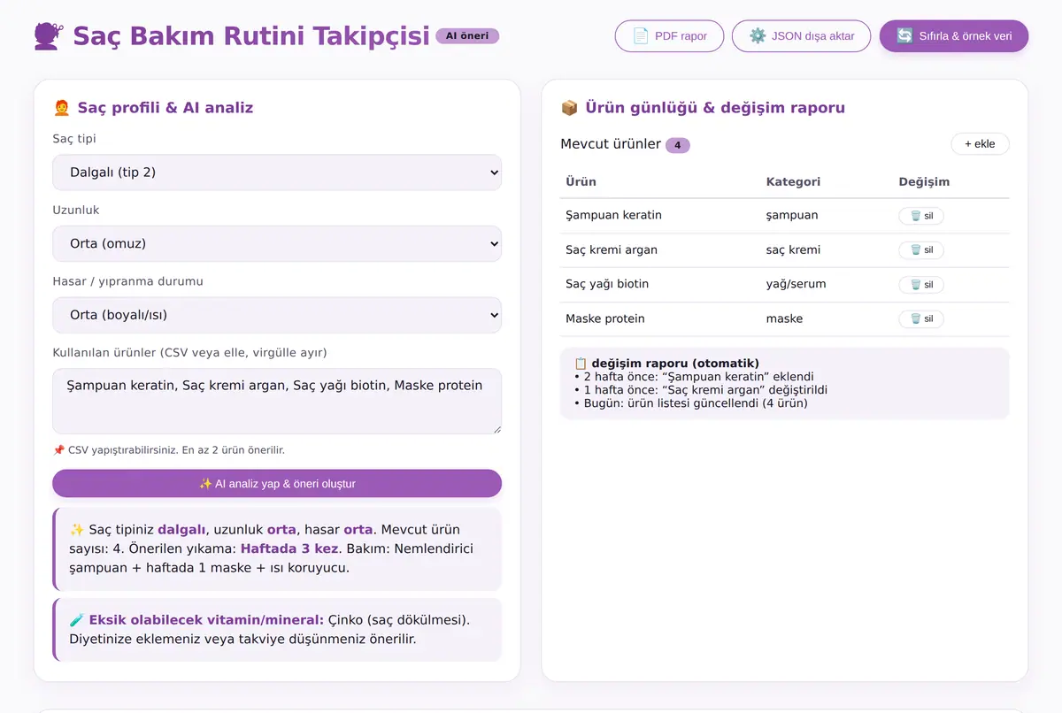 Saç Bakım Rutini Takipçisi ve Akıllı Ürün Öneri ekran görüntüsü 2