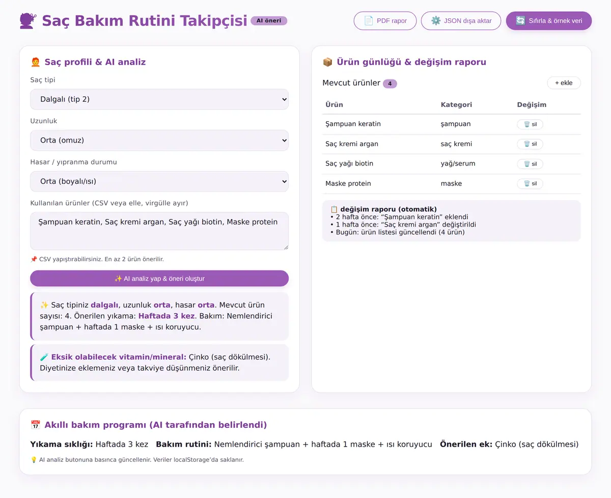 Saç Bakım Rutini Takipçisi ve Akıllı Ürün Öneri ekran görüntüsü 3