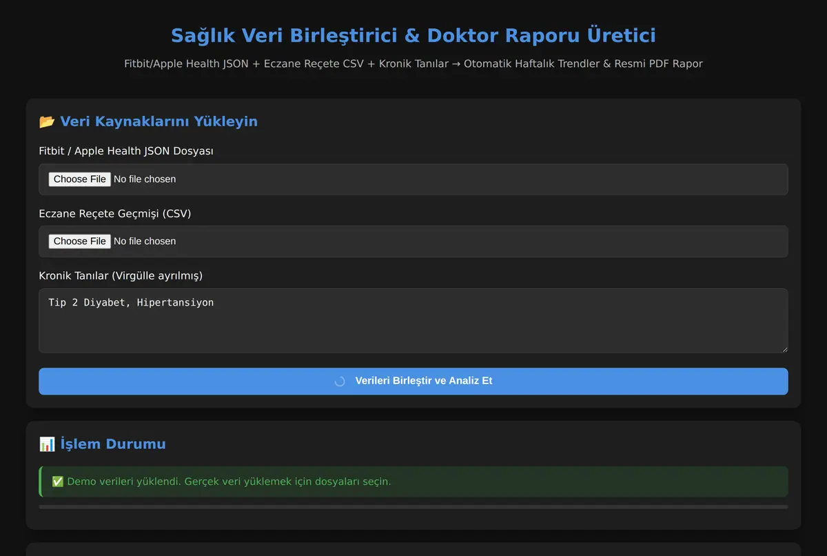 Sağlık Veri Birleştirici & Doktor Raporu Üretici ekran görüntüsü 2
