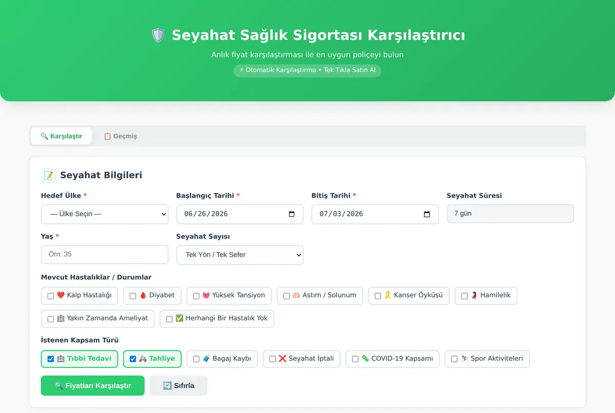 Seyahat Sağlık Sigortası Karşılaştırıcı ekran görüntüsü 2