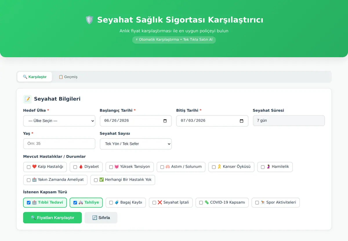 Seyahat Sağlık Sigortası Karşılaştırıcı ekran görüntüsü 3