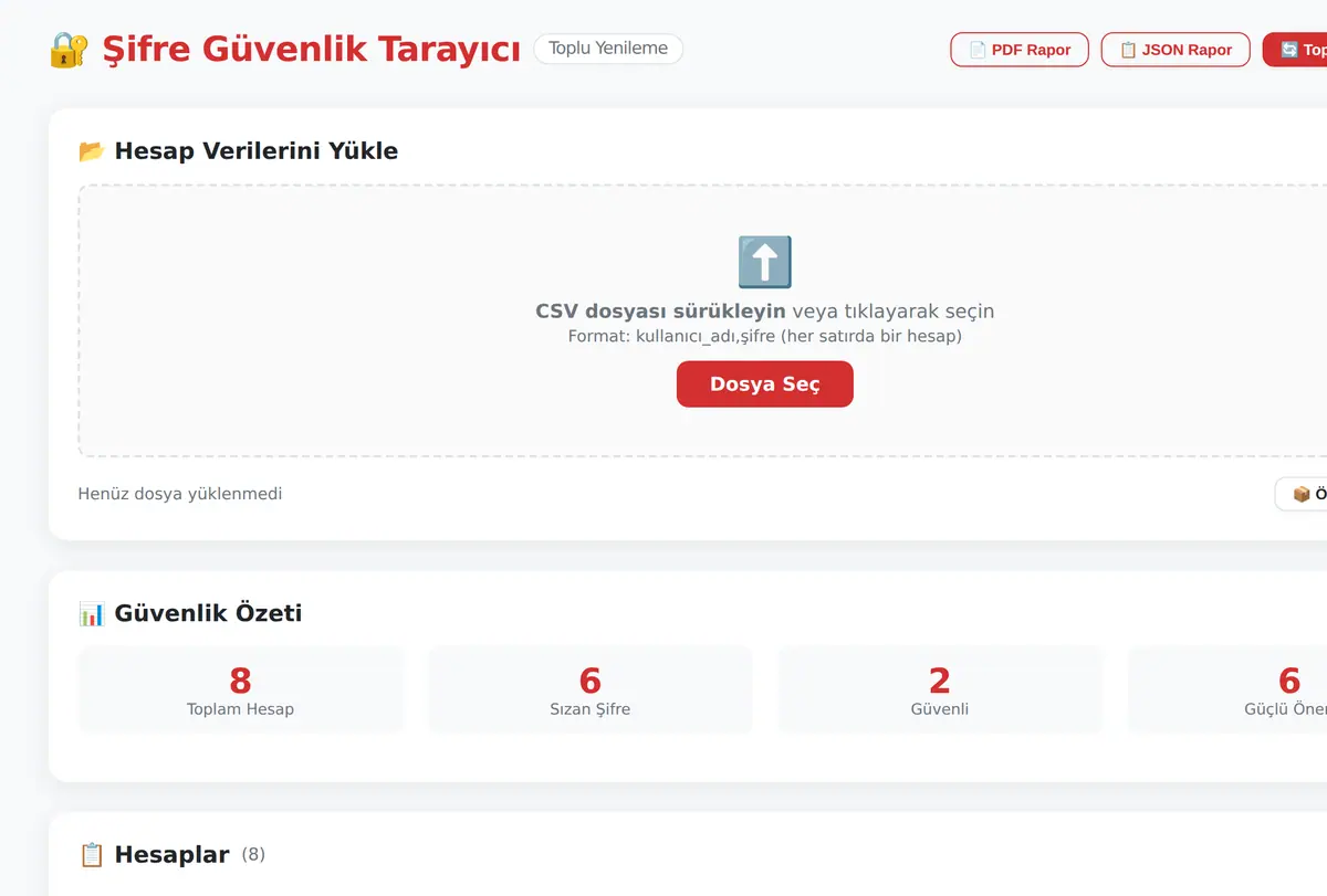 Şifre Güvenlik Tarayıcı & Toplu Yenileme Aracı ekran görüntüsü