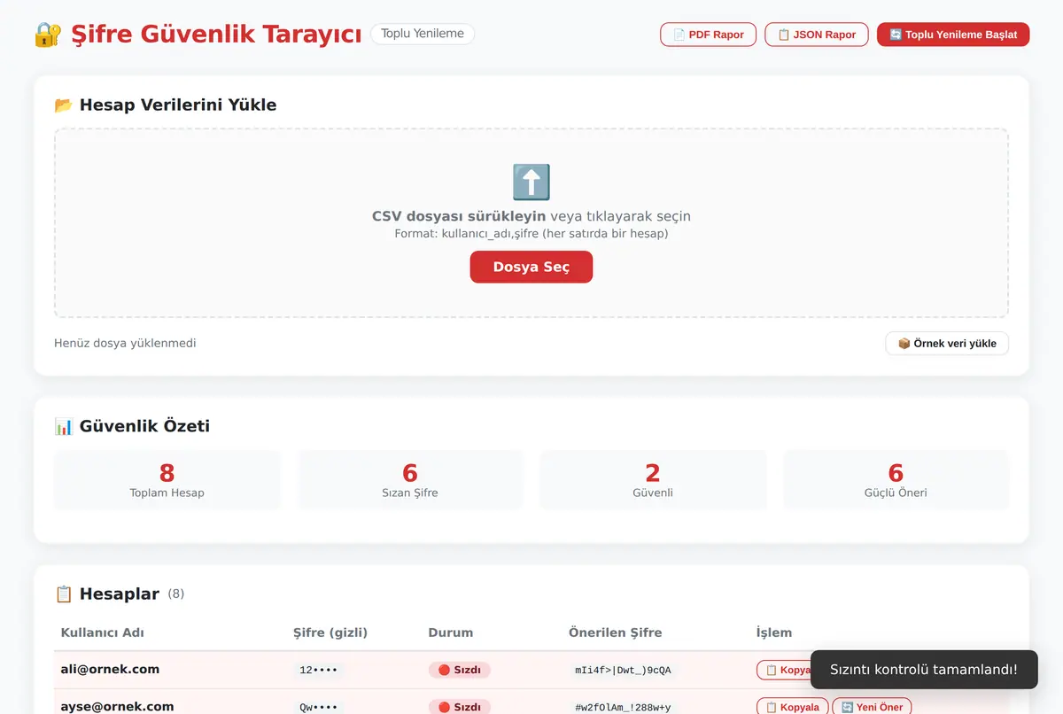 Şifre Güvenlik Tarayıcı & Toplu Yenileme Aracı ekran görüntüsü 2