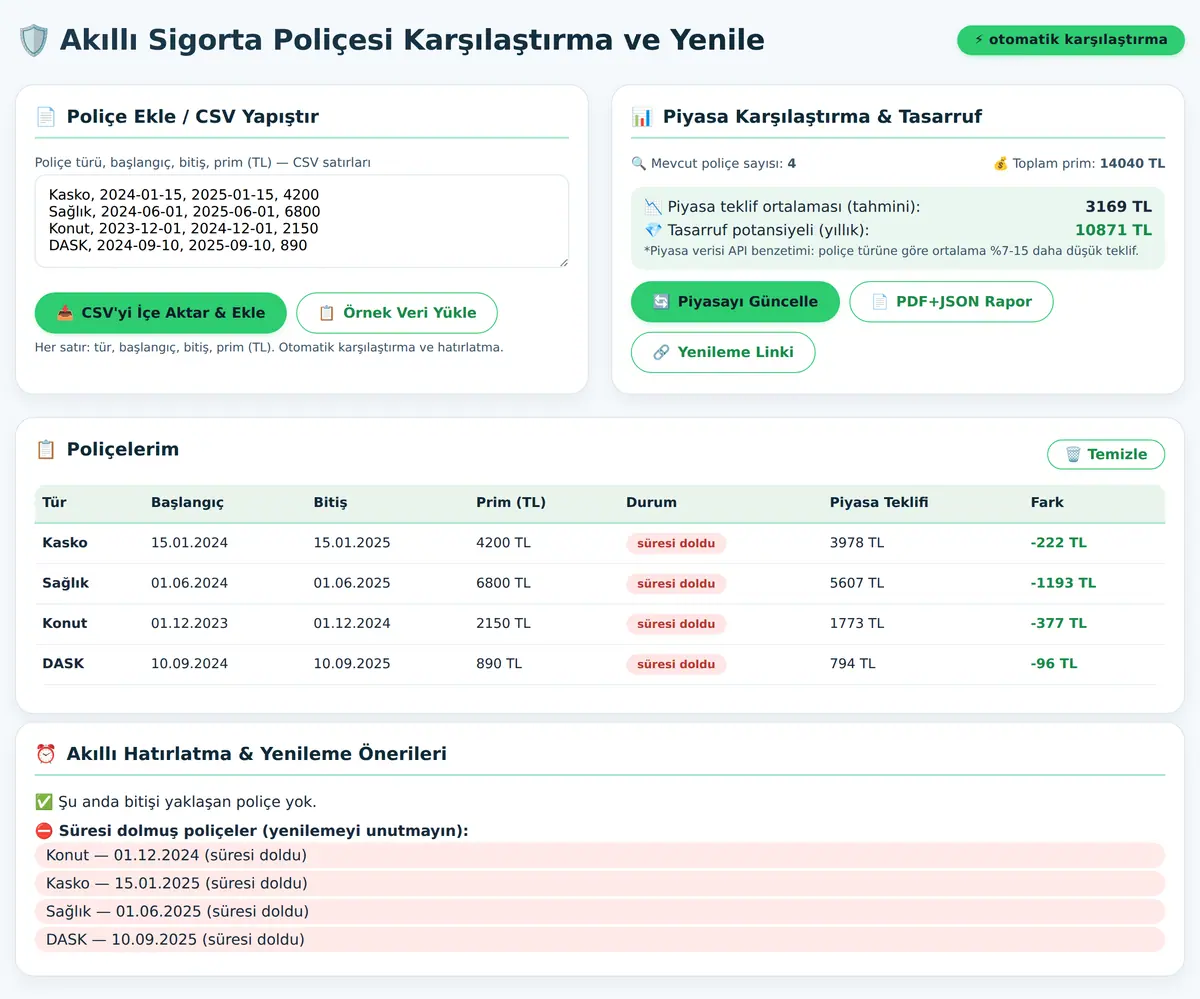 Akıllı Sigorta Poliçesi Karşılaştırma ve Yenile ekran görüntüsü 3