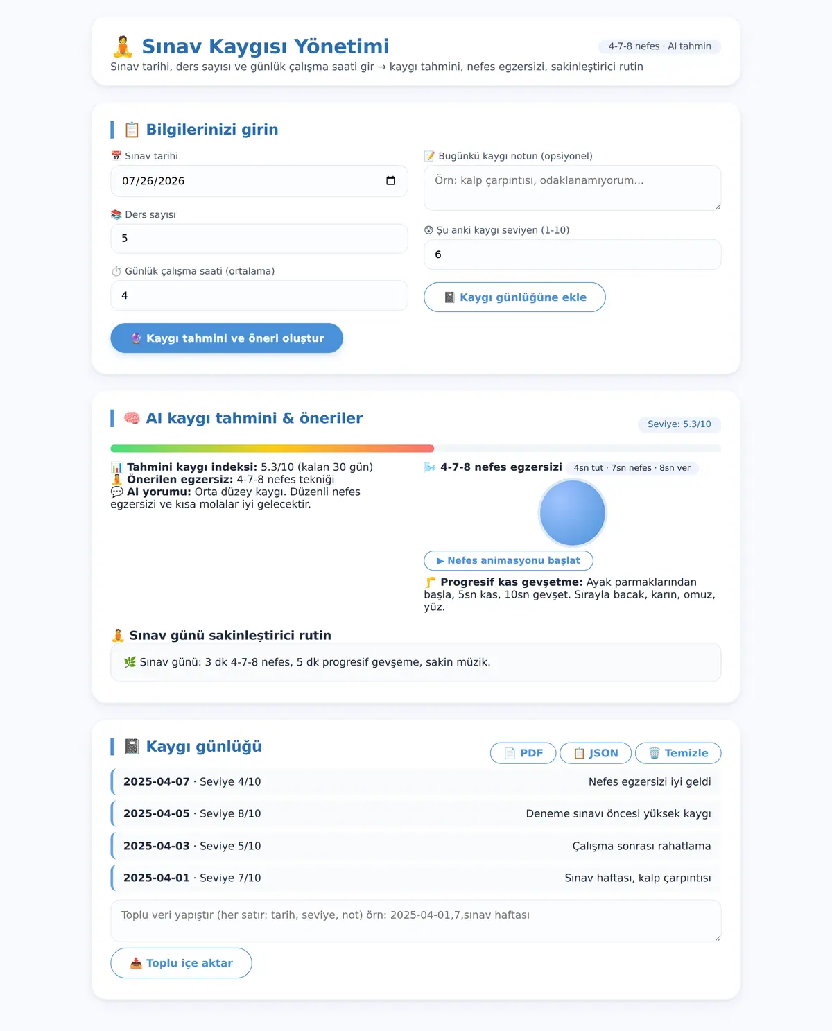 Sınav Kaygısı Yönetim Aracı · Nefes Egzersizi ekran görüntüsü 3
