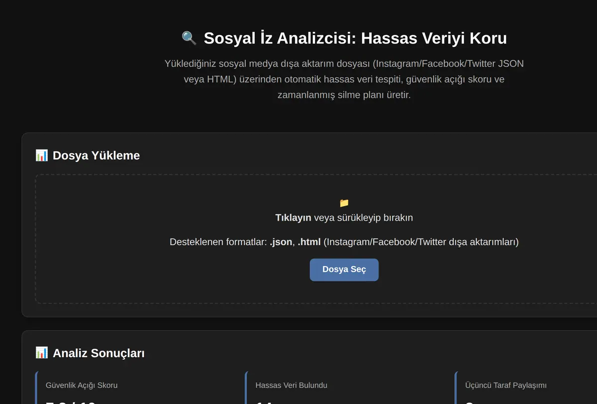 Sosyal İz Analizcisi: Hassas Veriyi Koru ekran görüntüsü