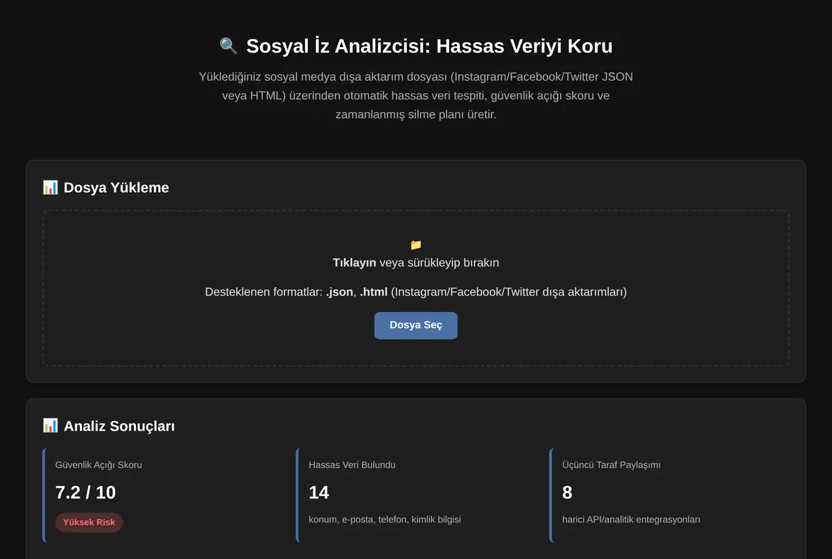 Sosyal İz Analizcisi: Hassas Veriyi Koru ekran görüntüsü 2
