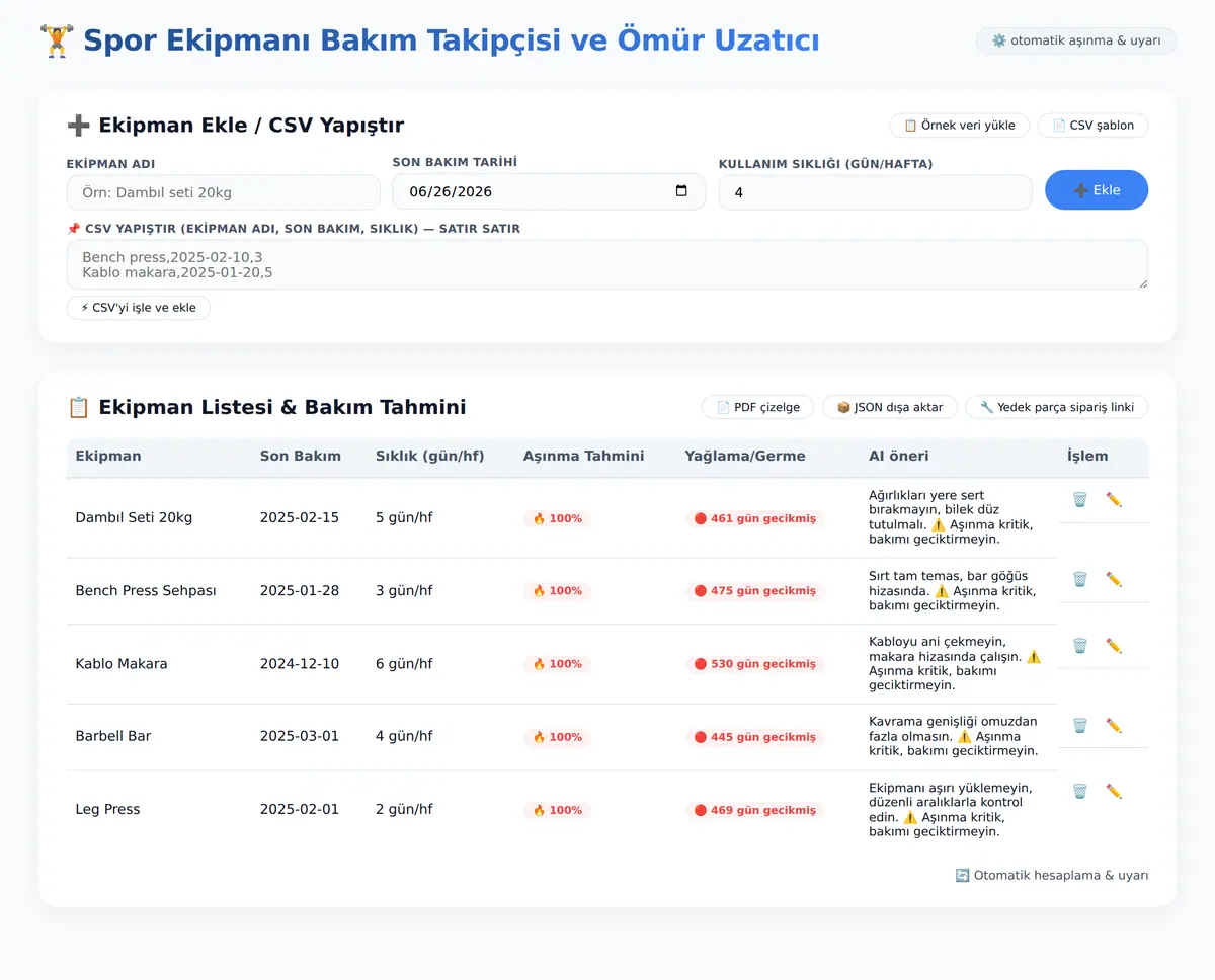 Spor Ekipmanı Bakım Takipçisi ve Ömür Uzatıcı ekran görüntüsü 3