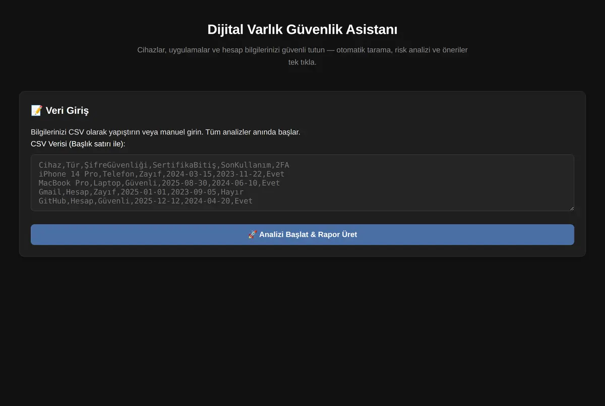 Dijital Varlık Güvenlik Asistanı ekran görüntüsü 2