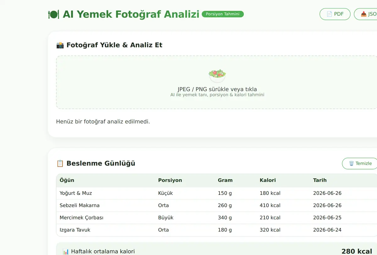 AI Yemek Fotoğraf Analizi & Porsiyon Tahmincisi ekran görüntüsü