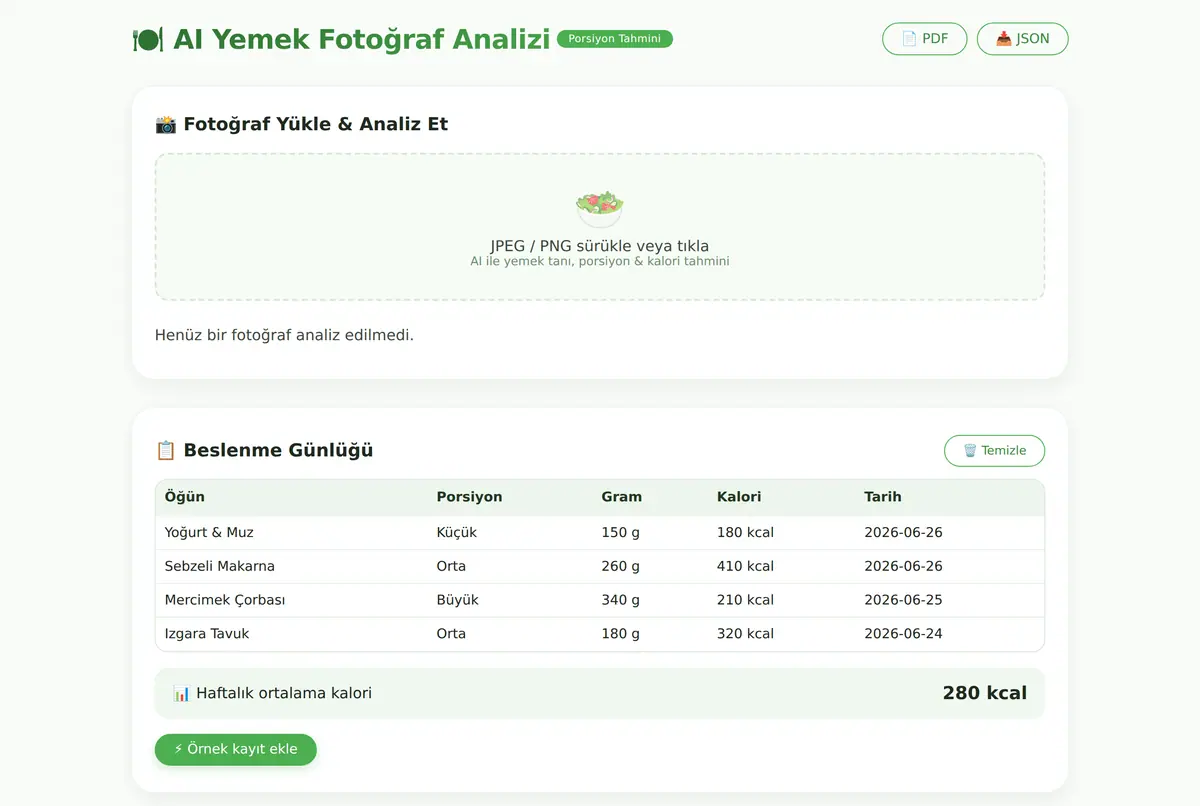 AI Yemek Fotoğraf Analizi & Porsiyon Tahmincisi ekran görüntüsü 2