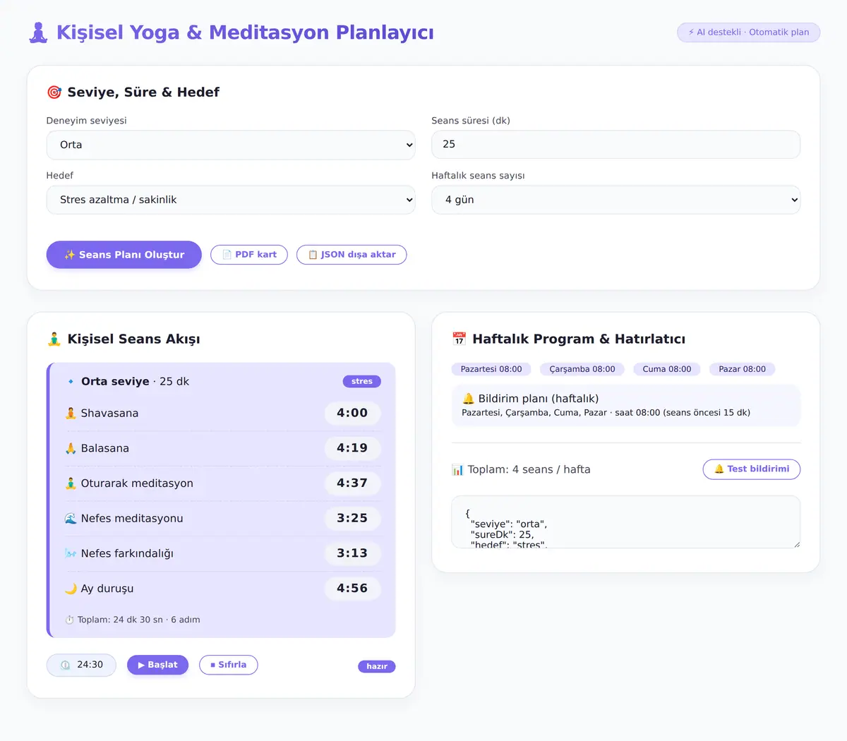 Kişisel Yoga & Meditasyon Planlayıcı Aracı ekran görüntüsü 3