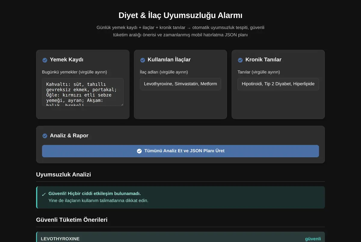 Diyet & İlaç Uyumsuzluğu Alarmı ekran görüntüsü 2