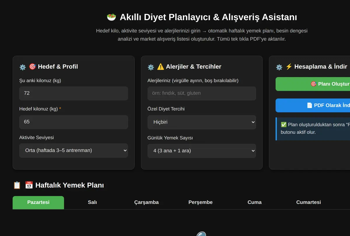 Akıllı Diyet Planlayıcı & Alışveriş Asistanı ekran görüntüsü