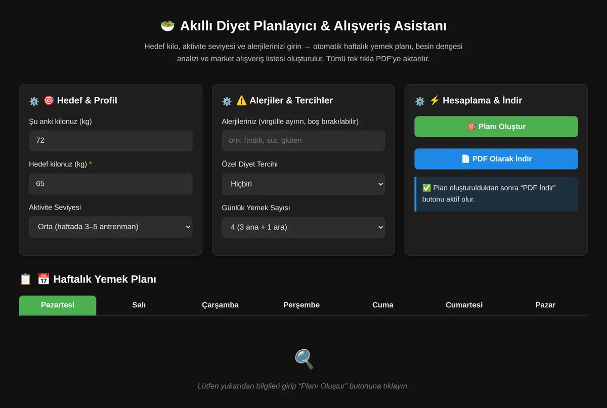 Akıllı Diyet Planlayıcı & Alışveriş Asistanı ekran görüntüsü 2