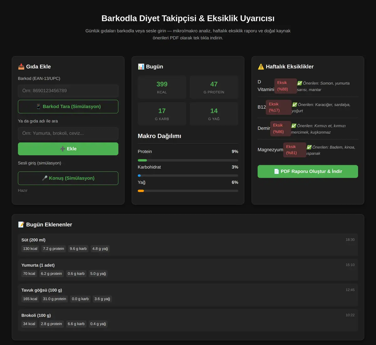 Barkodla Diyet Takipçisi & Eksiklik Uyarıcısı ekran görüntüsü 3