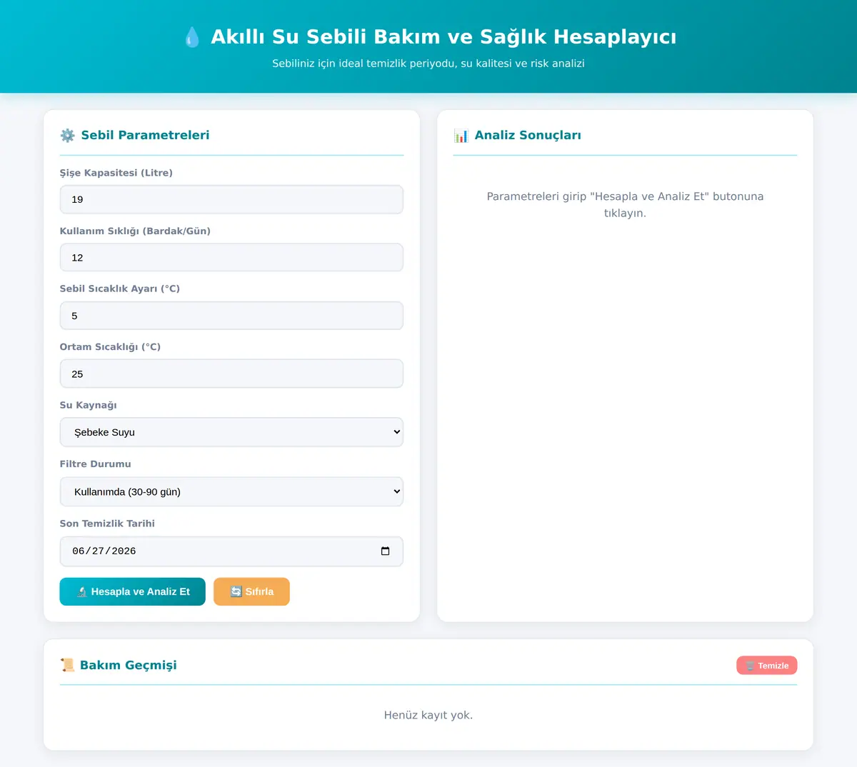 Akıllı Su Sebili Bakım ve Sağlık Hesaplayıcı ekran görüntüsü 3