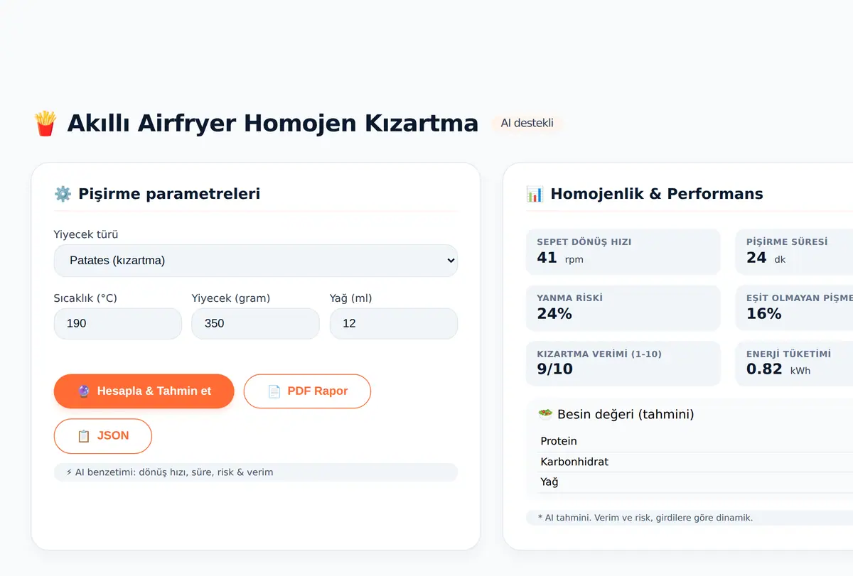 Akıllı Airfryer Homojen Kızartma Hesaplayıcı ekran görüntüsü