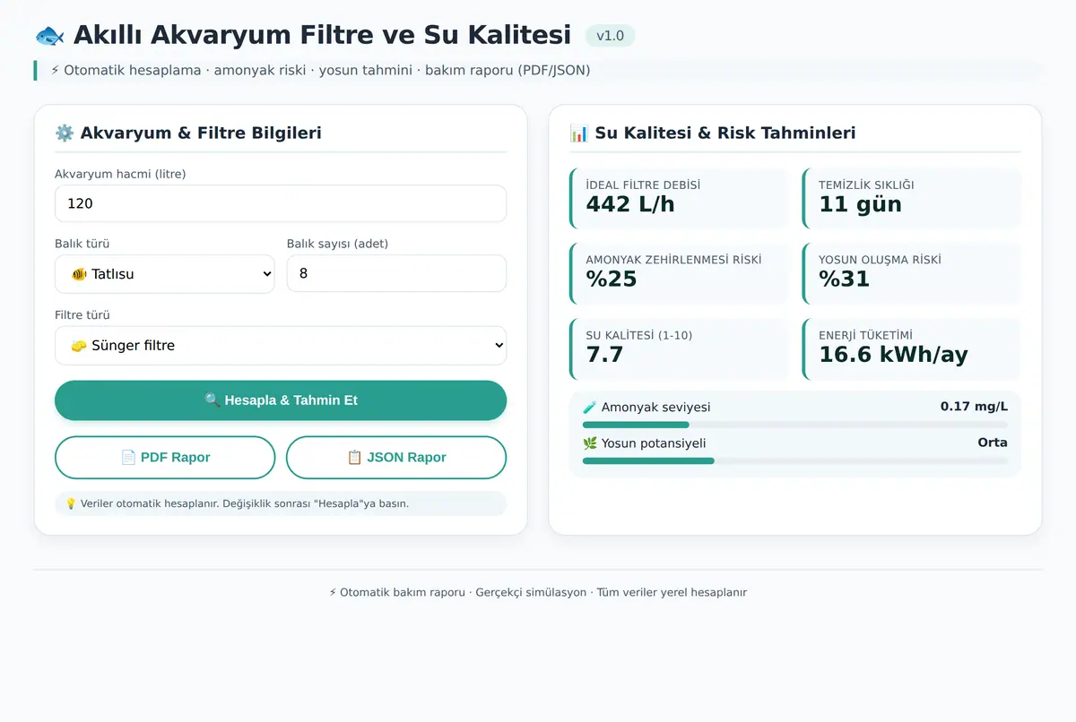 Akıllı Akvaryum Filtre ve Su Kalitesi Hesaplayıcı ekran görüntüsü 2