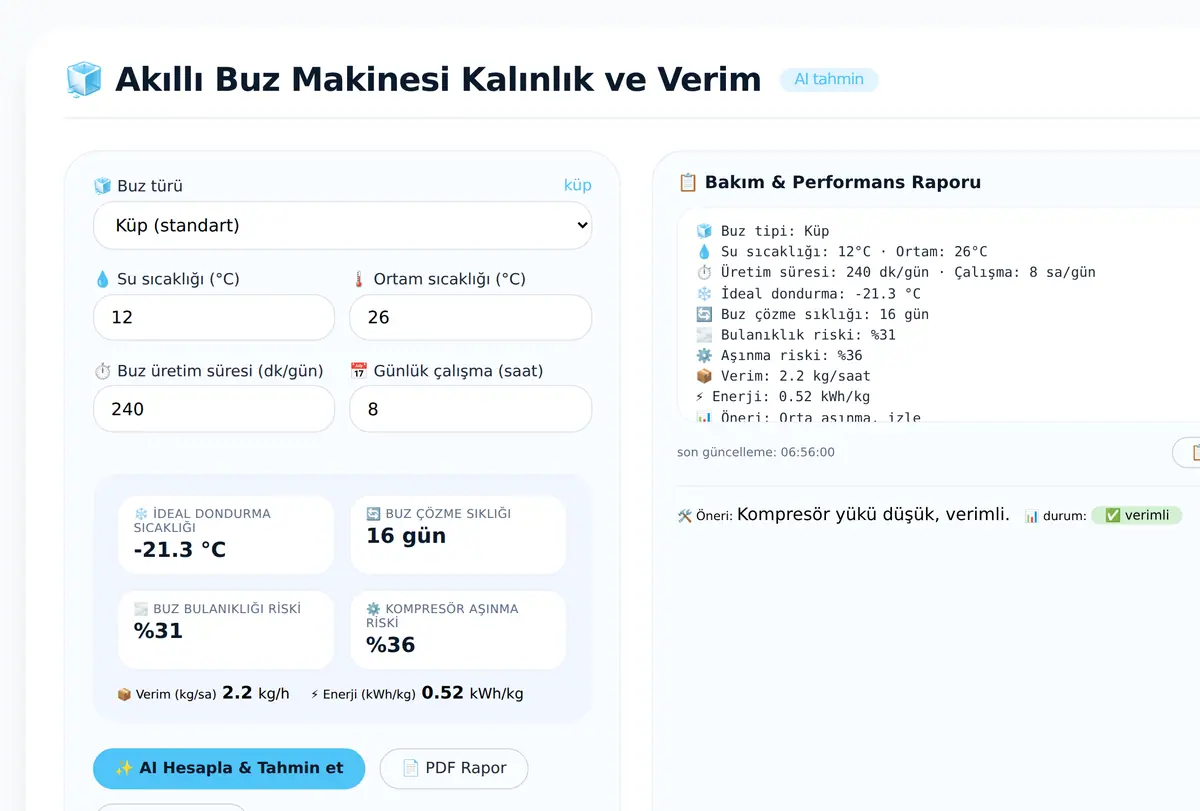 Akıllı Buz Makinesi · Kalınlık & Verim ekran görüntüsü