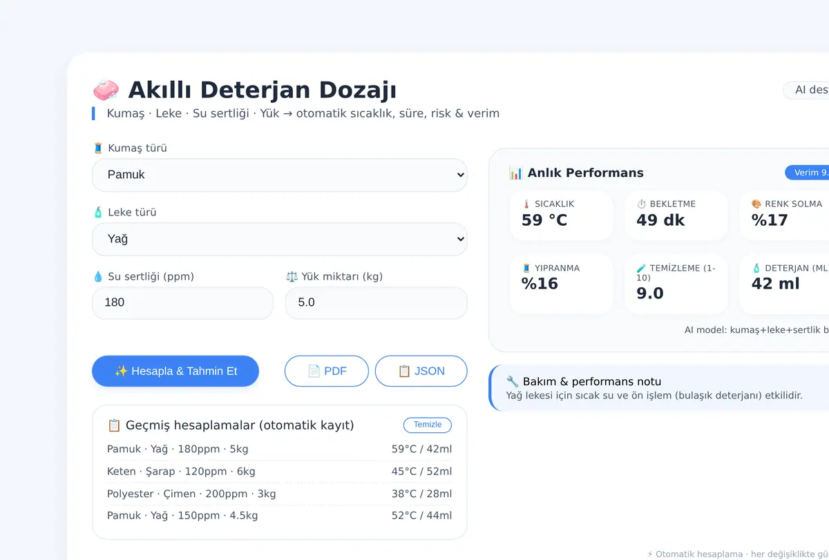 Akıllı Deterjan Dozajı ve Leke Çıkarma Hesaplayıcı ekran görüntüsü