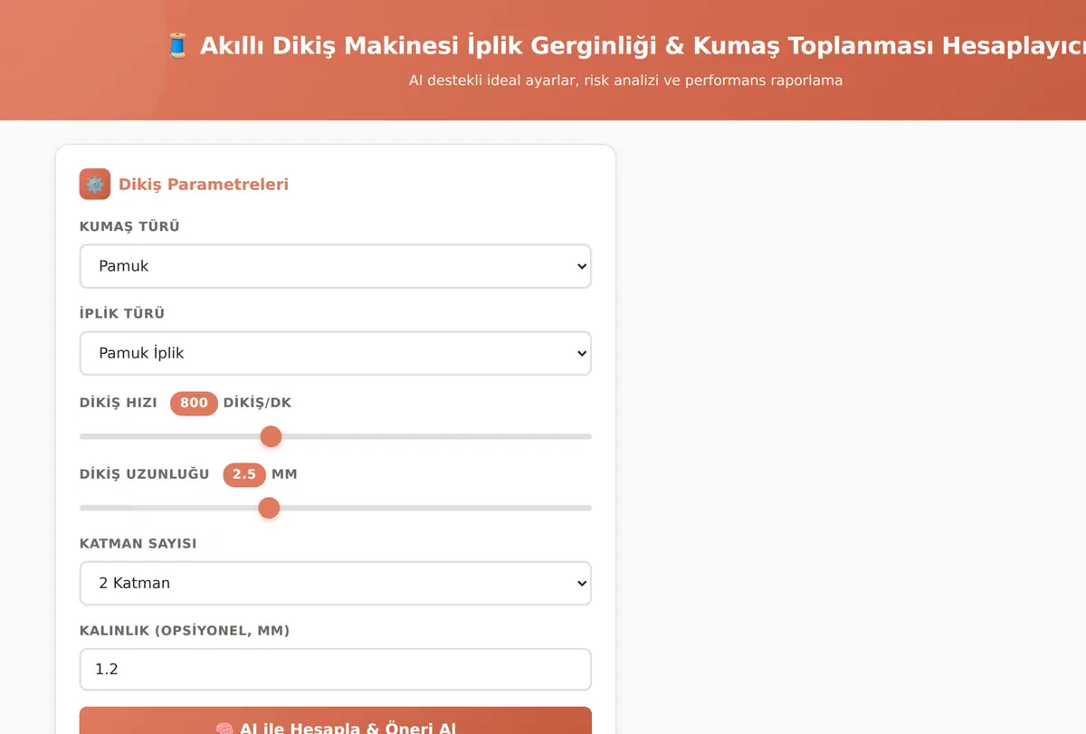 Akıllı Dikiş Makinesi İplik Gerginliği & Kumaş Toplanması Hesaplayıcı ekran görüntüsü