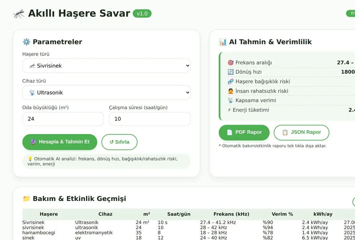 Akıllı Haşere Savar Frekans ve Kapsama Hesaplayıcı ekran görüntüsü
