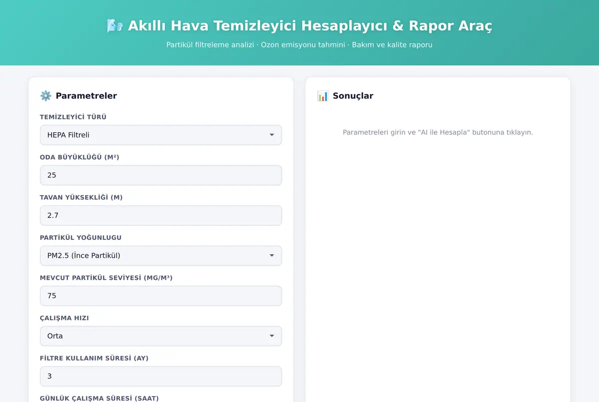 Akıllı Hava Temizleyici Hesaplayıcı & Rapor Araç ekran görüntüsü 2
