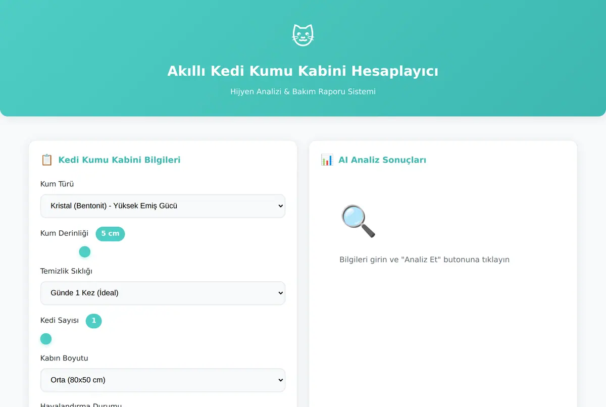 Akıllı Kedi Kumu Kabini Hesaplayıcı & Hijyen Raporu ekran görüntüsü 2
