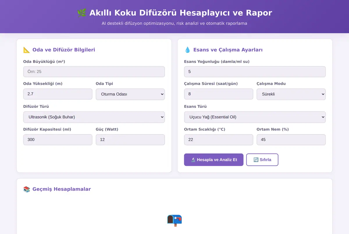 Akıllı Koku Difüzörü Hesaplayıcı ve Rapor ekran görüntüsü 2