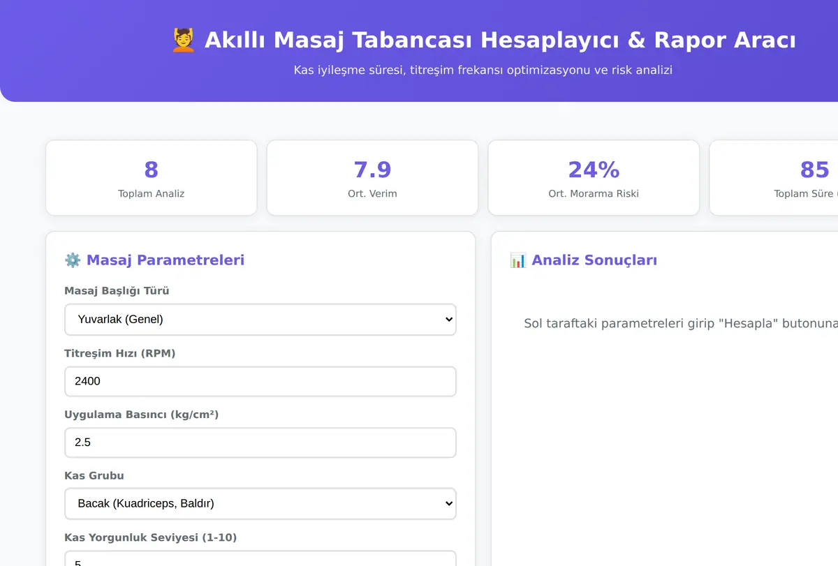Akıllı Masaj Tabancası Hesaplayıcı & Rapor Aracı ekran görüntüsü