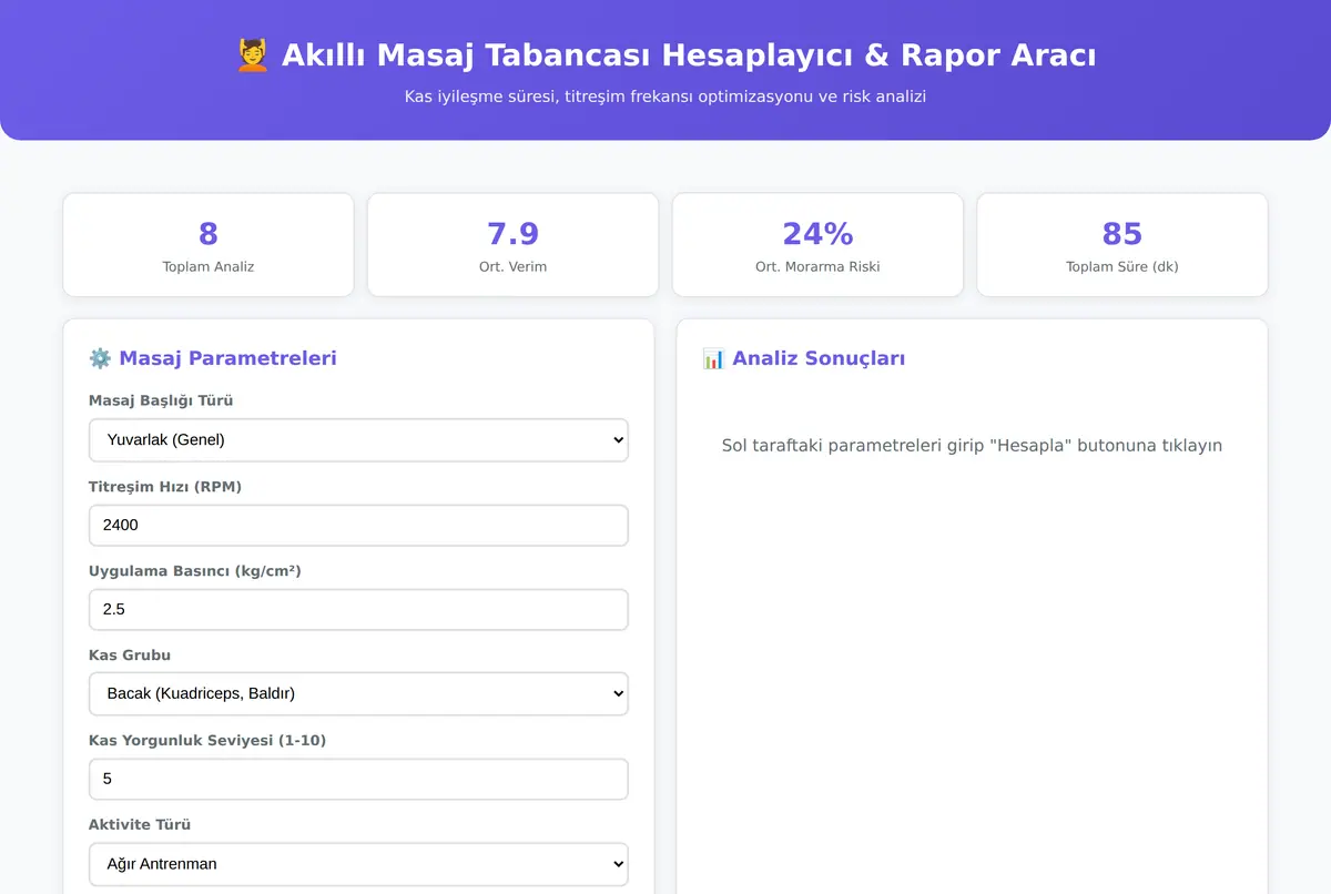 Akıllı Masaj Tabancası Hesaplayıcı & Rapor Aracı ekran görüntüsü 2