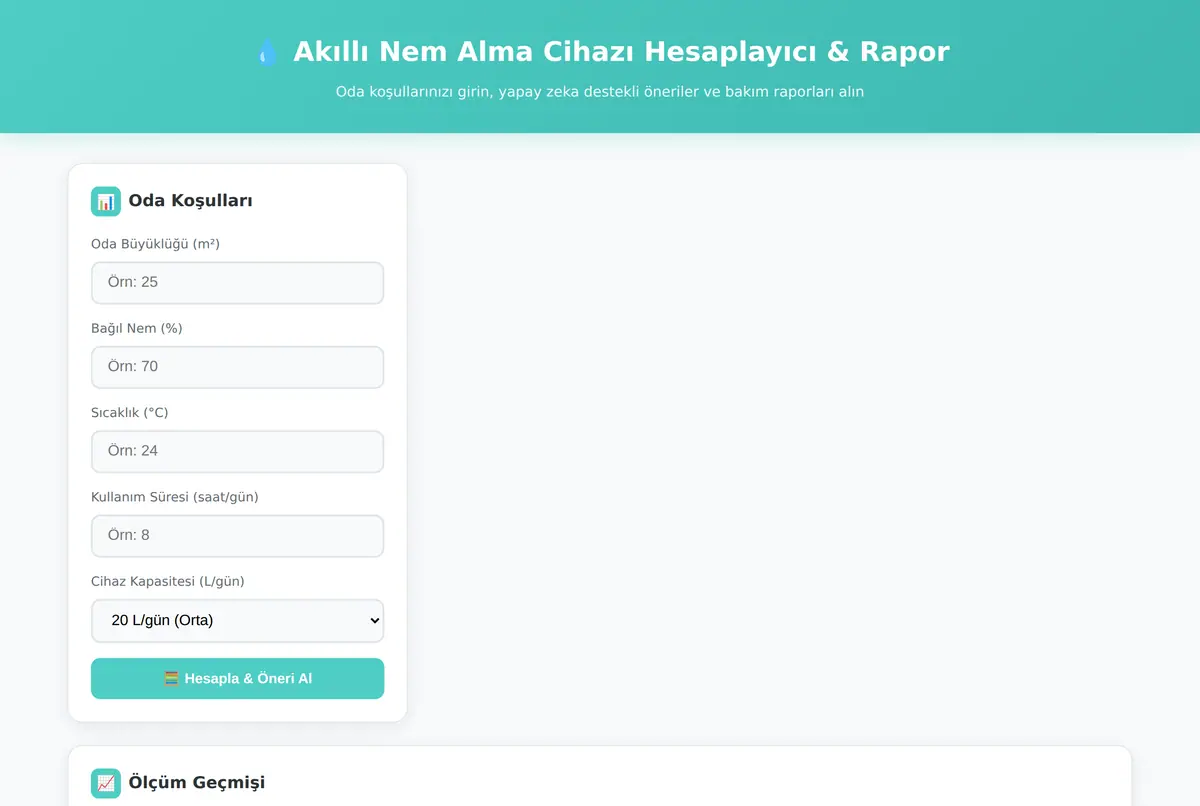 Akıllı Nem Alma Cihazı Hesaplayıcı & Rapor ekran görüntüsü 2