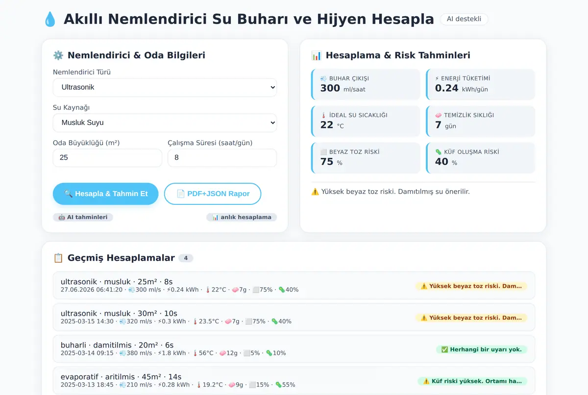 Akıllı Nemlendirici Su Buharı ve Hijyen Hesapla ekran görüntüsü 2