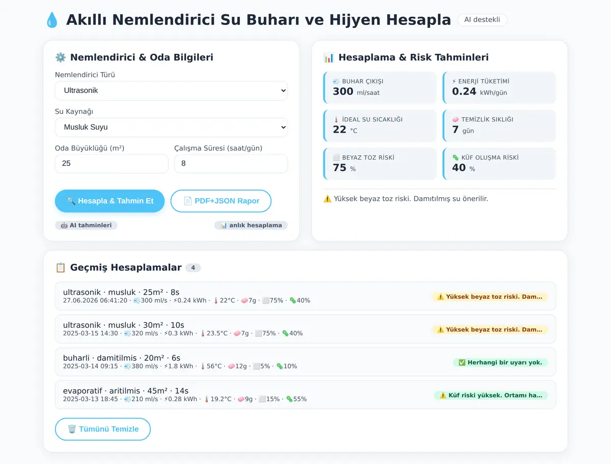 Akıllı Nemlendirici Su Buharı ve Hijyen Hesapla ekran görüntüsü 3