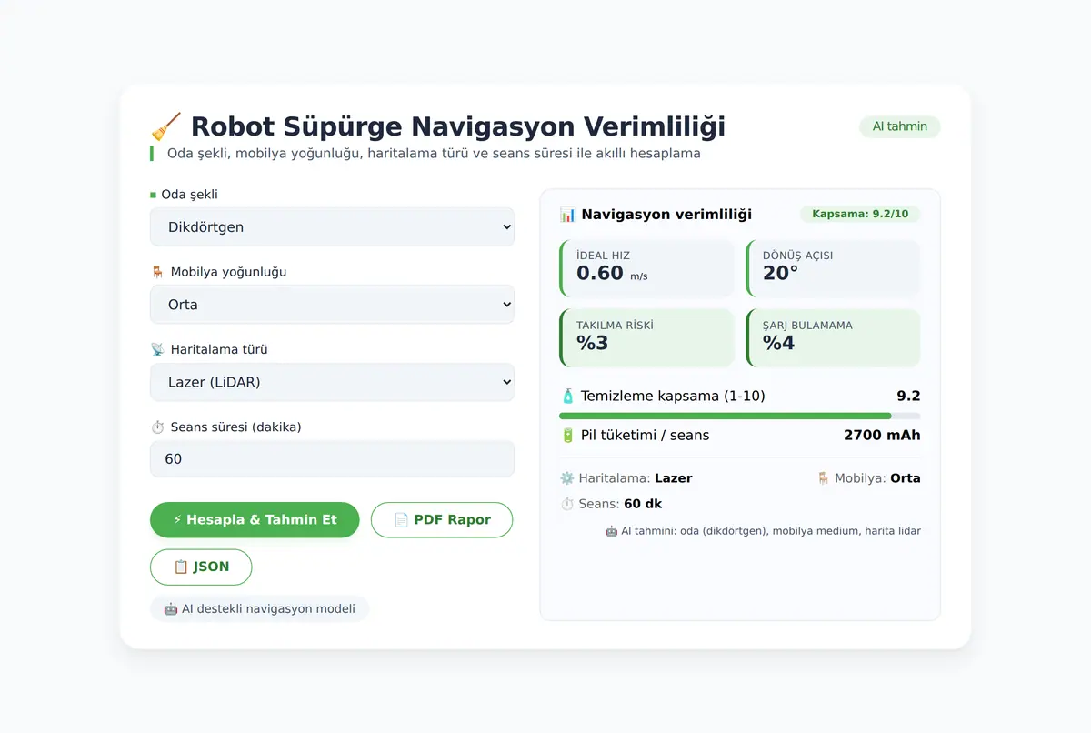 Robot Süpürge Navigasyon Verimliliği Hesaplayıcı ekran görüntüsü 3