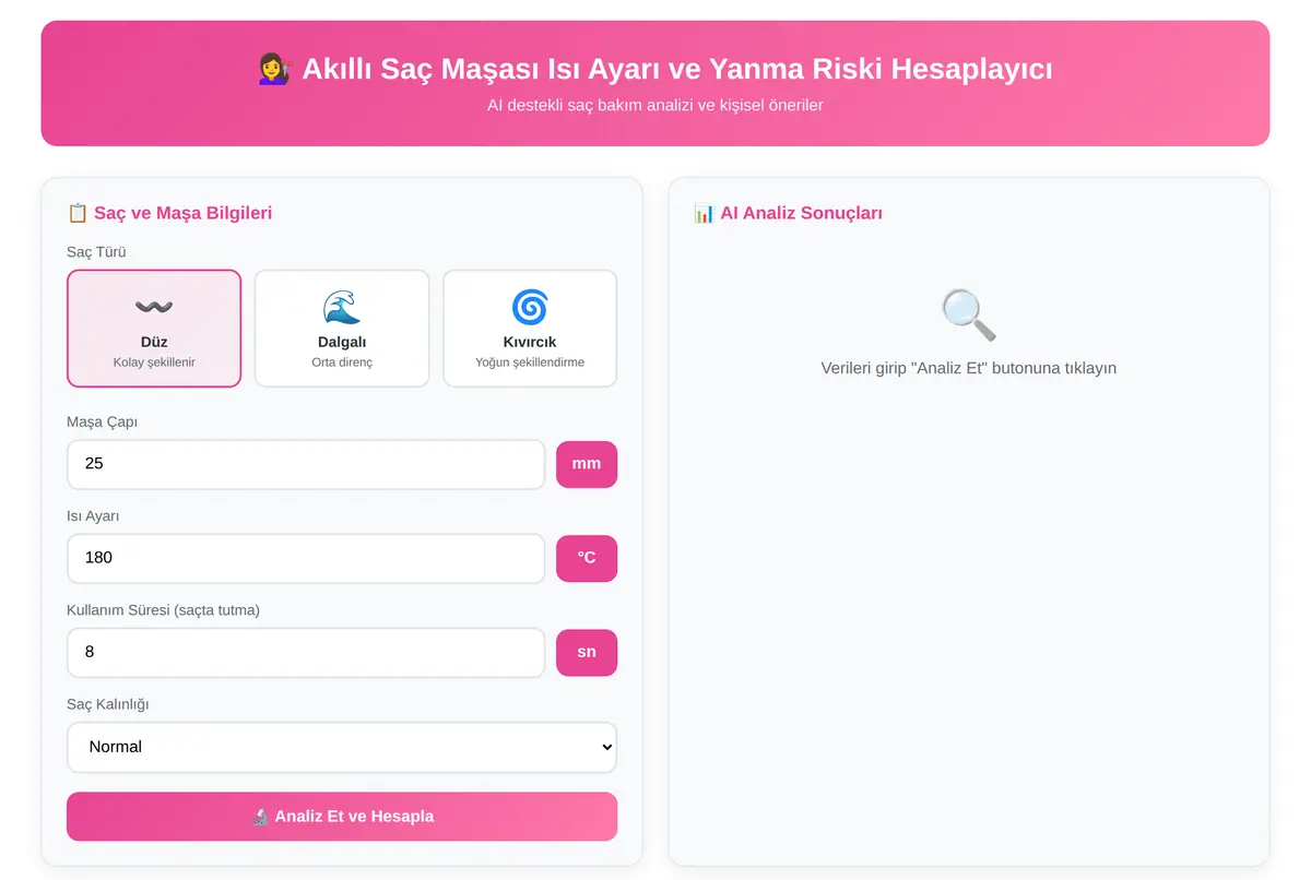 Akıllı Saç Maşası Isı Ayarı ve Yanma Riski Hesaplayıcı ekran görüntüsü 2