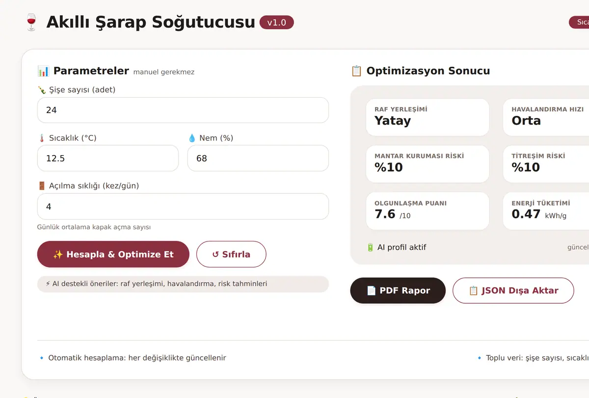 Akıllı Şarap Soğutucusu · Sıcaklık & Nem Hesapla ekran görüntüsü