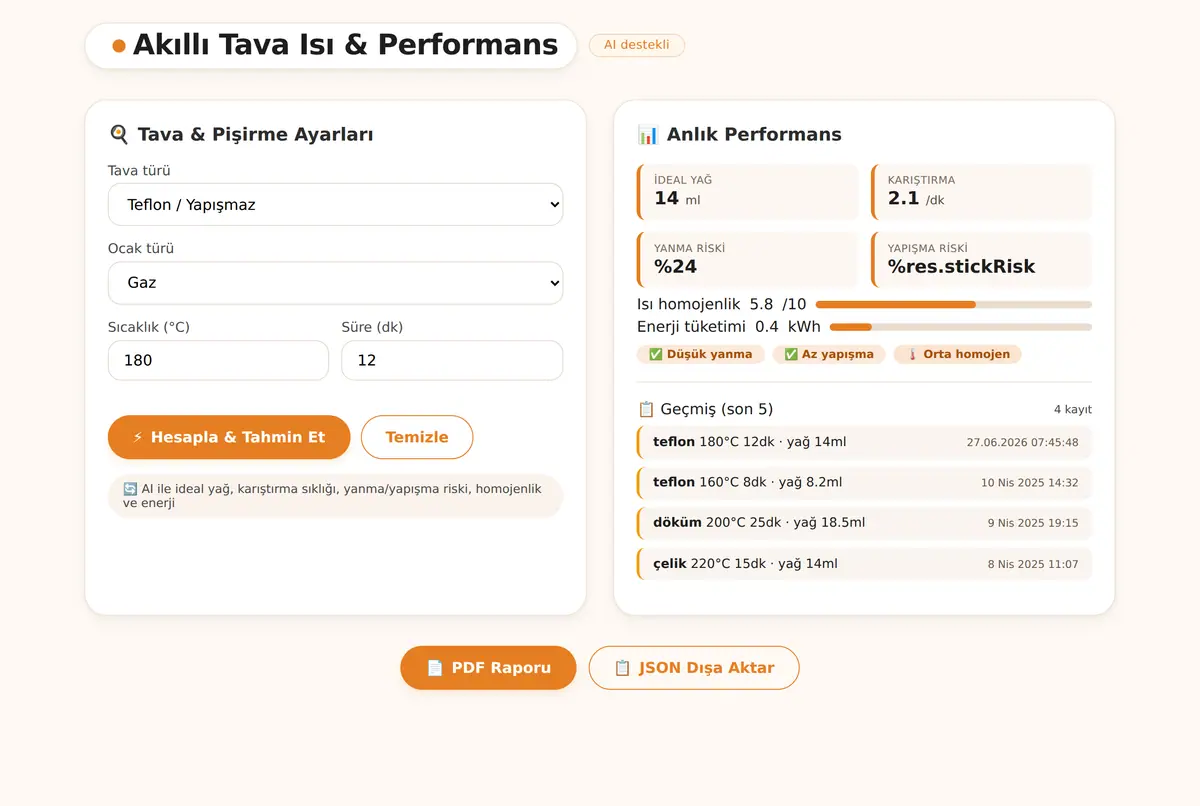 Akıllı Tava Isı & Performans Hesaplayıcı ekran görüntüsü 2