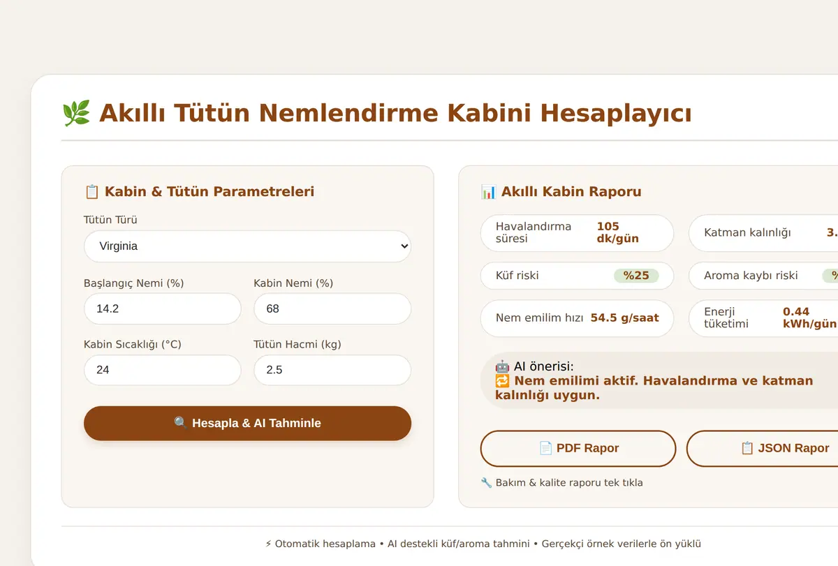 Akıllı Tütün Nemlendirme Kabini Hesaplayıcı ekran görüntüsü