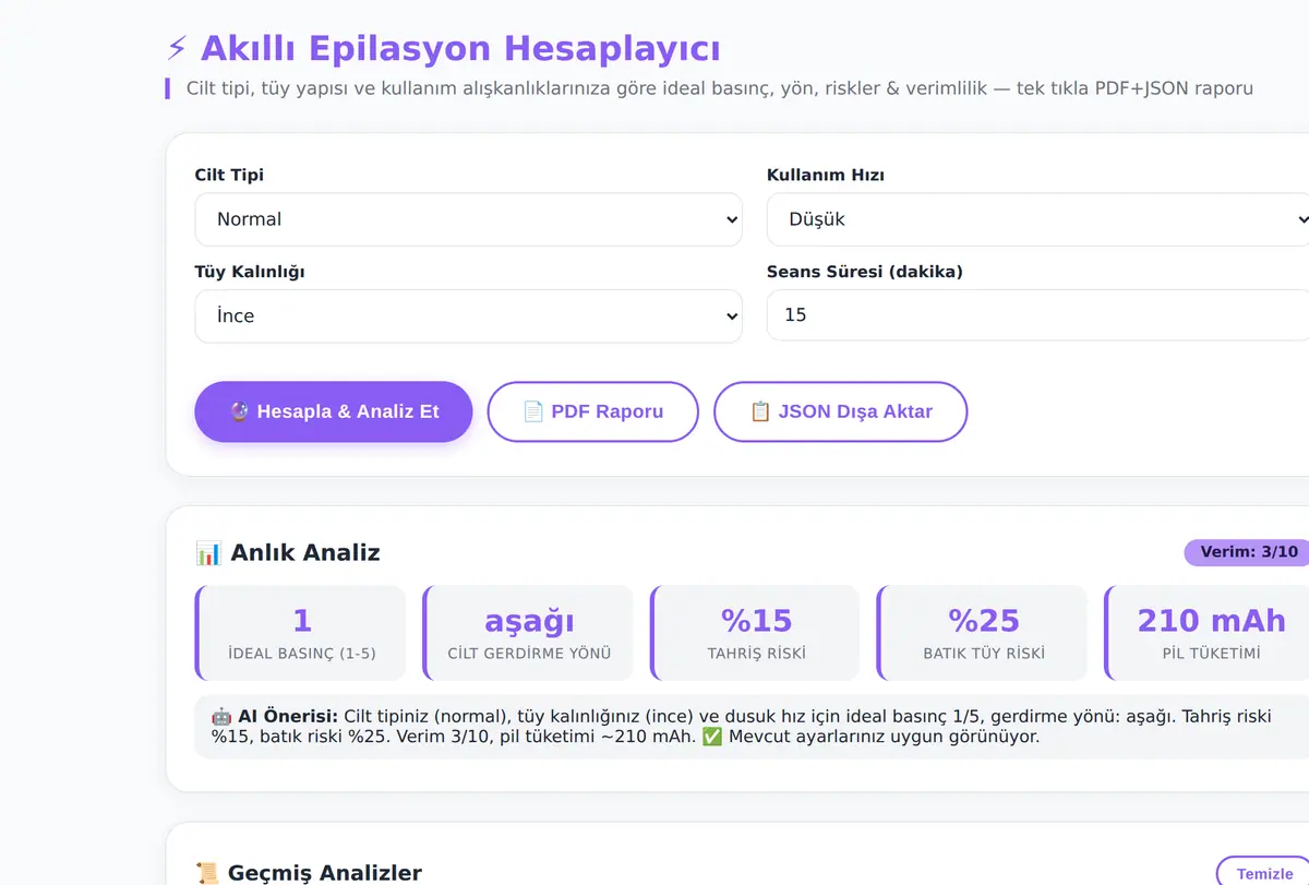 Akıllı Epilasyon Hesaplayıcı: Cilt ve Tüy Analizi ekran görüntüsü