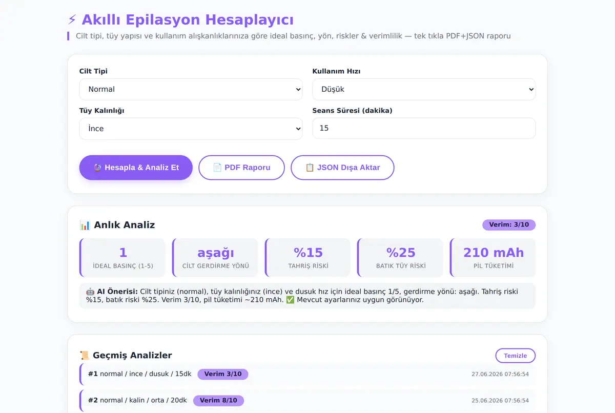 Akıllı Epilasyon Hesaplayıcı: Cilt ve Tüy Analizi ekran görüntüsü 2