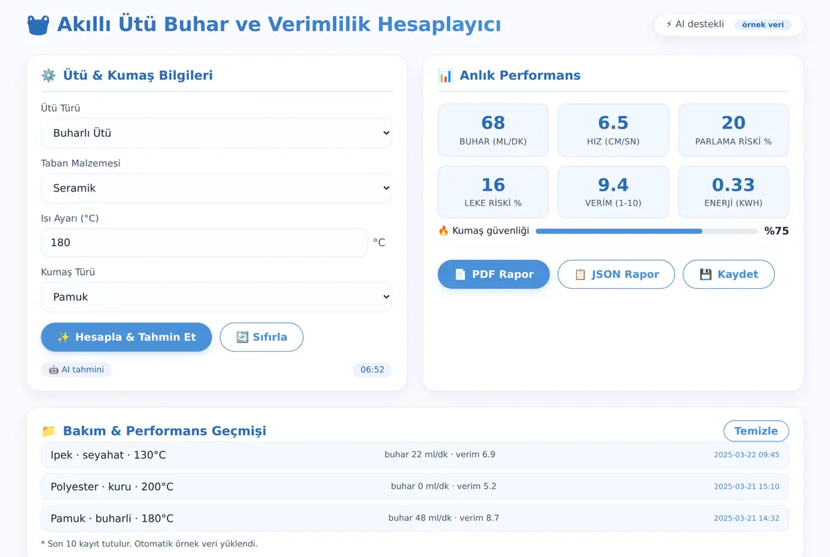 Akıllı Ütü Buhar ve Verimlilik Hesaplayıcı ekran görüntüsü 2
