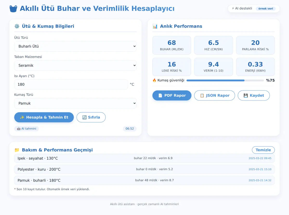 Akıllı Ütü Buhar ve Verimlilik Hesaplayıcı ekran görüntüsü 3