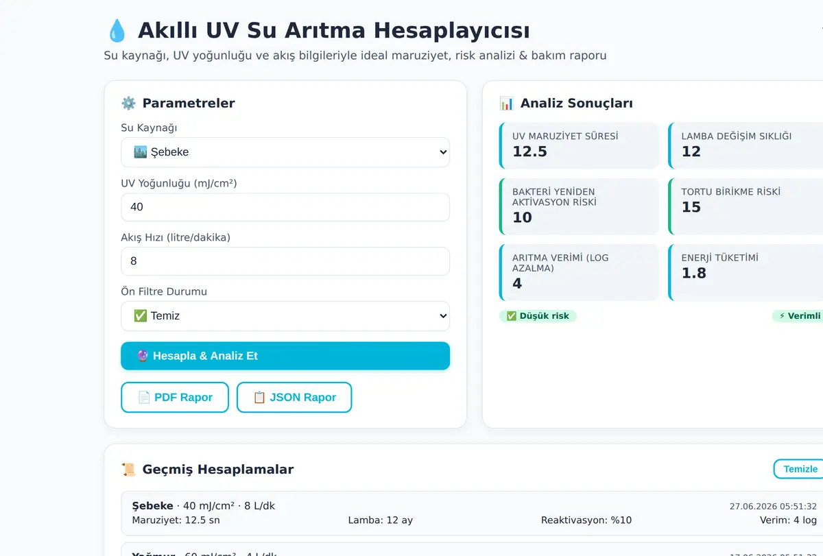 Akıllı UV Su Arıtma Hesaplayıcısı ekran görüntüsü